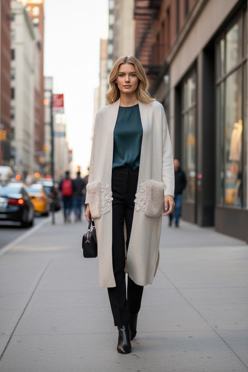 Atelier Knitted Cardigan with Faux Fur Pockets