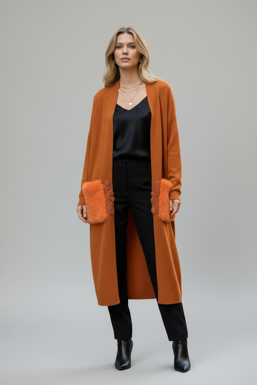 Atelier Knitted Cardigan with Faux Fur Pockets
