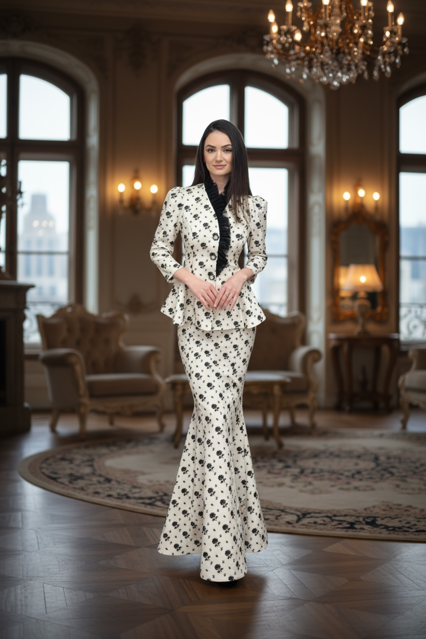 Two Peace Top and Long Peplum Skirt Set