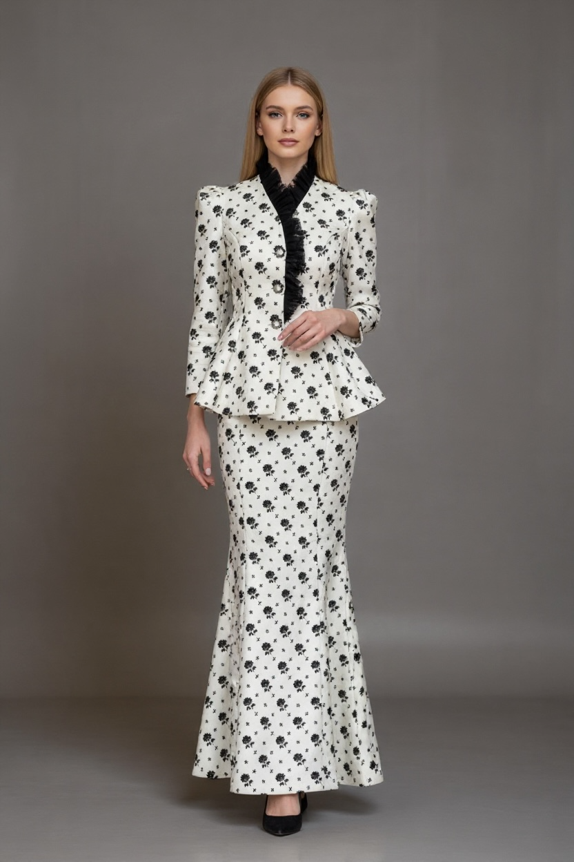 Two Peace Top and Long Peplum Skirt Set