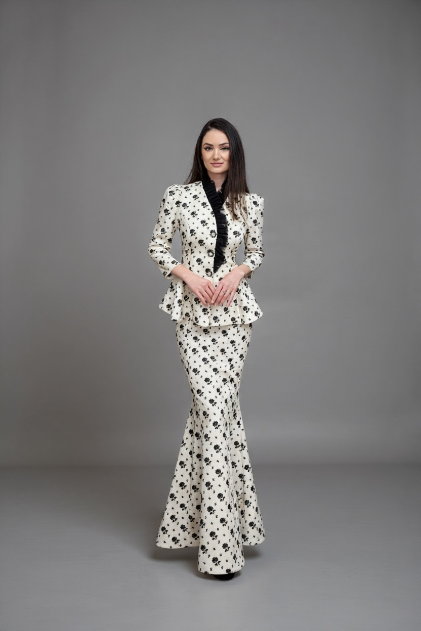 Two Peace Top and Long Peplum Skirt Set
