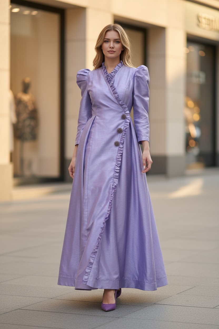 Faux Wrap Long Dress in Lavender
