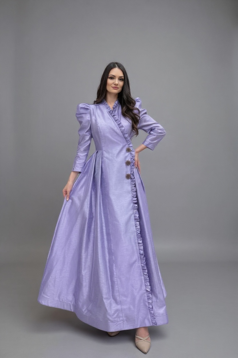 Faux Wrap Long Dress in Lavender