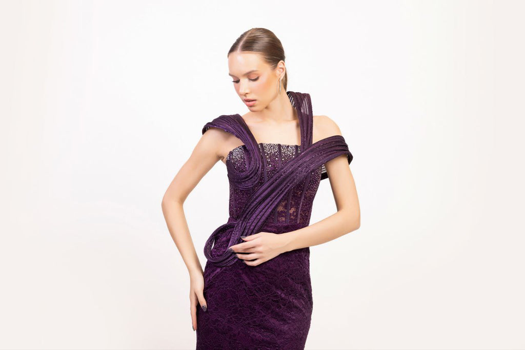 Odrella Black Off-Shoulder Lace Evening Gown with Sheer Bodice and Floor-Length Design