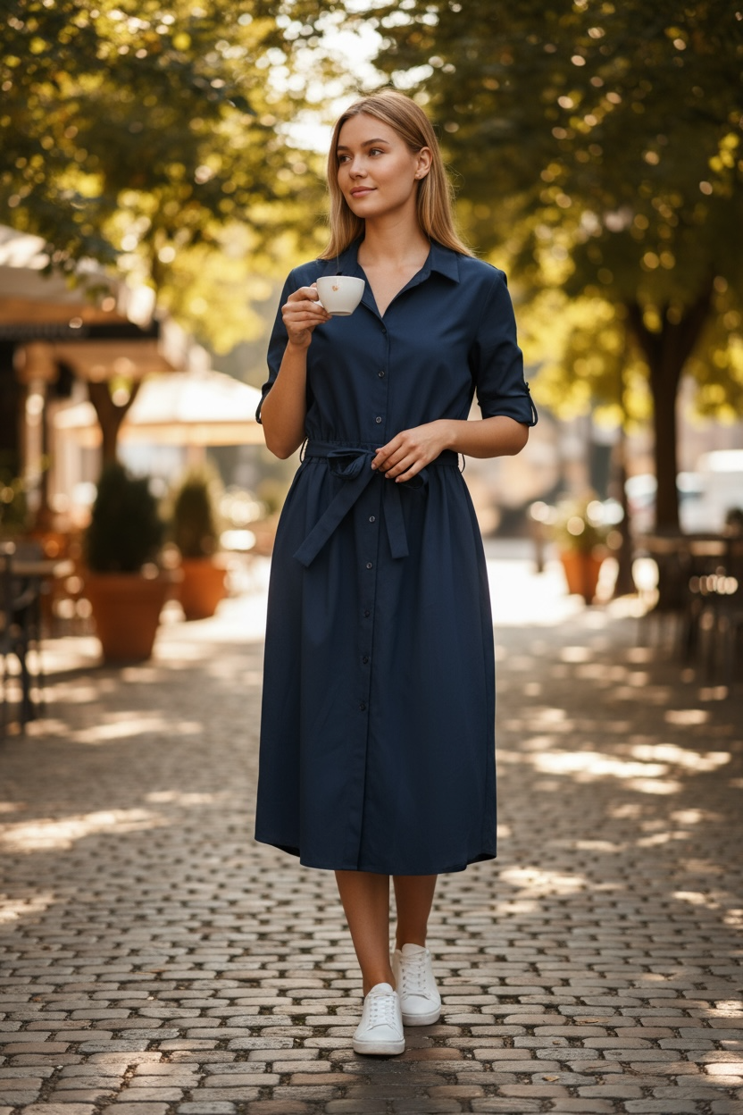blue navy made in italy dress Made In Italy Avery Button Down Dress Navy