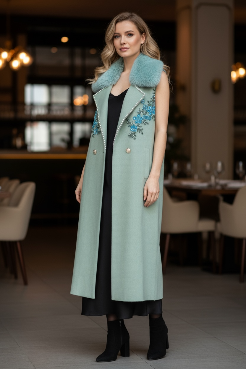 Atelier Faux Fur Collar Vest Cardigan