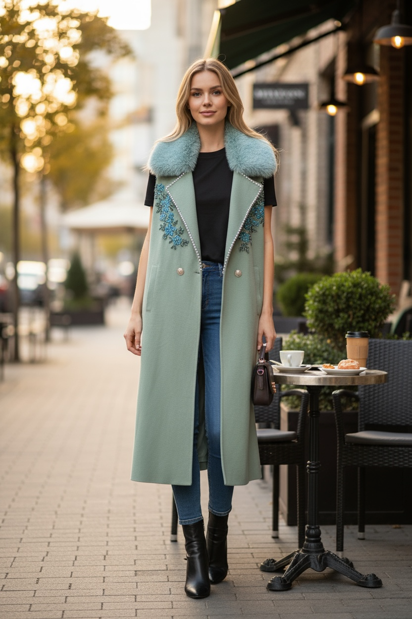 Atelier Faux Fur Collar Vest Cardigan