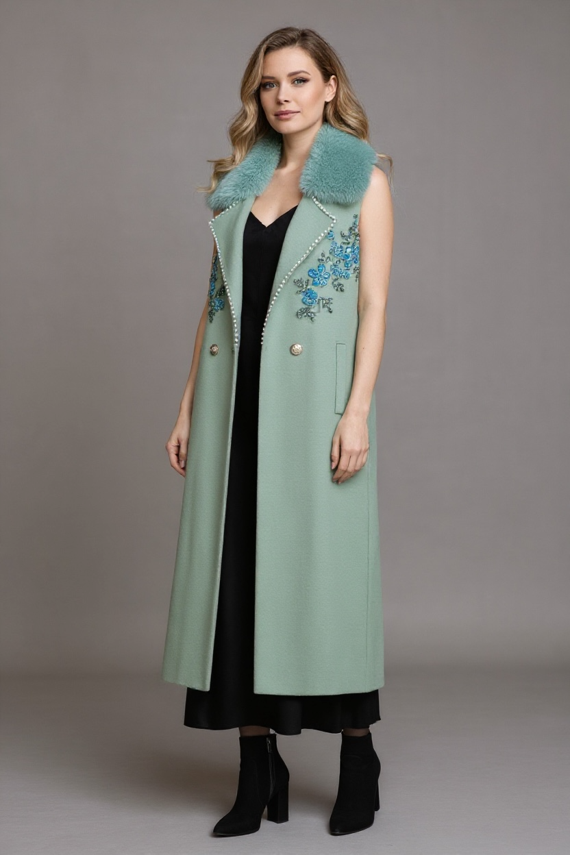 Atelier Faux Fur Collar Vest Cardigan