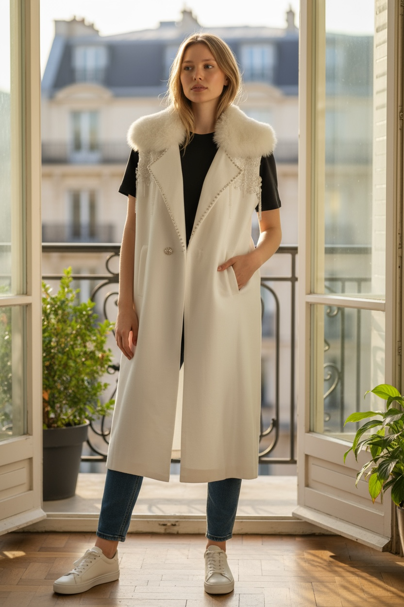 Atelier Faux Fur Collar Vest Cardigan