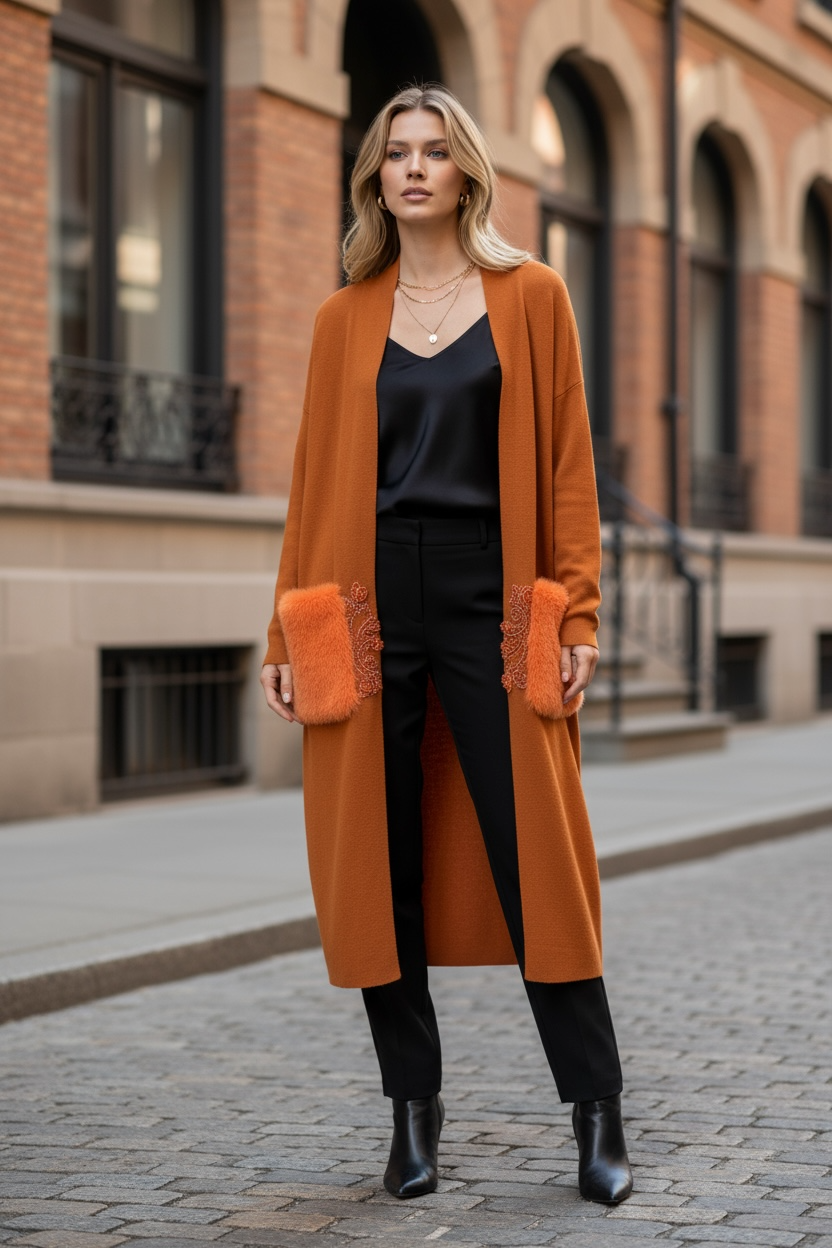 Atelier Knitted Cardigan with Faux Fur Pockets