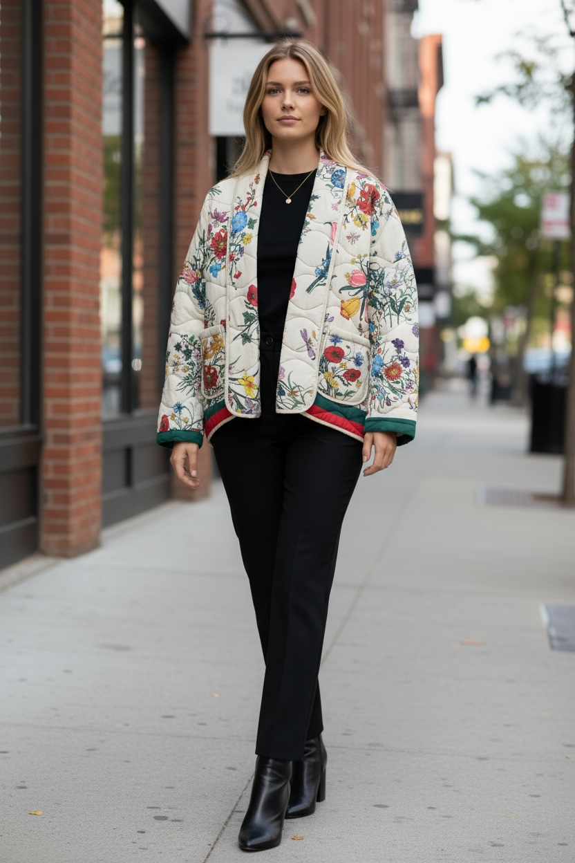 Quilted Jacket in Floral - Made in Italy