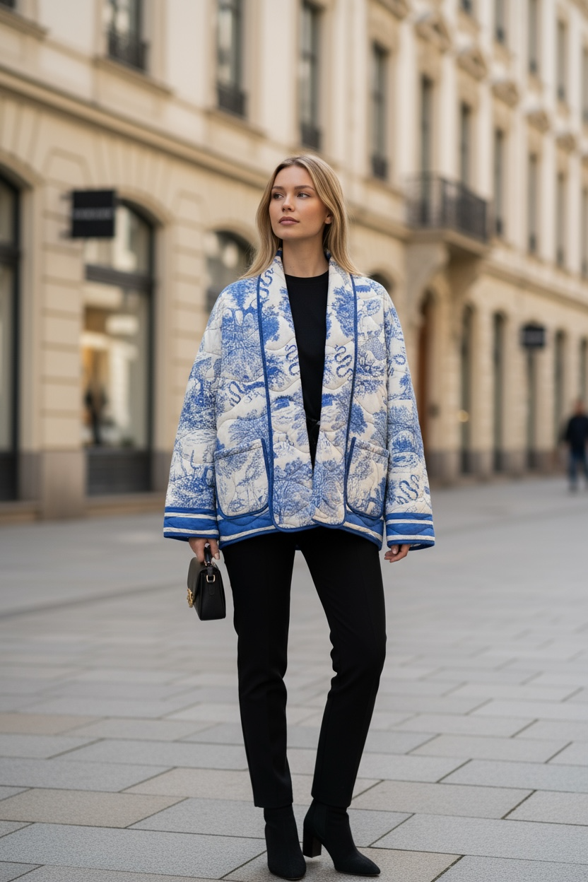 Quilted Jacket in designer inspired print - Made in Italy