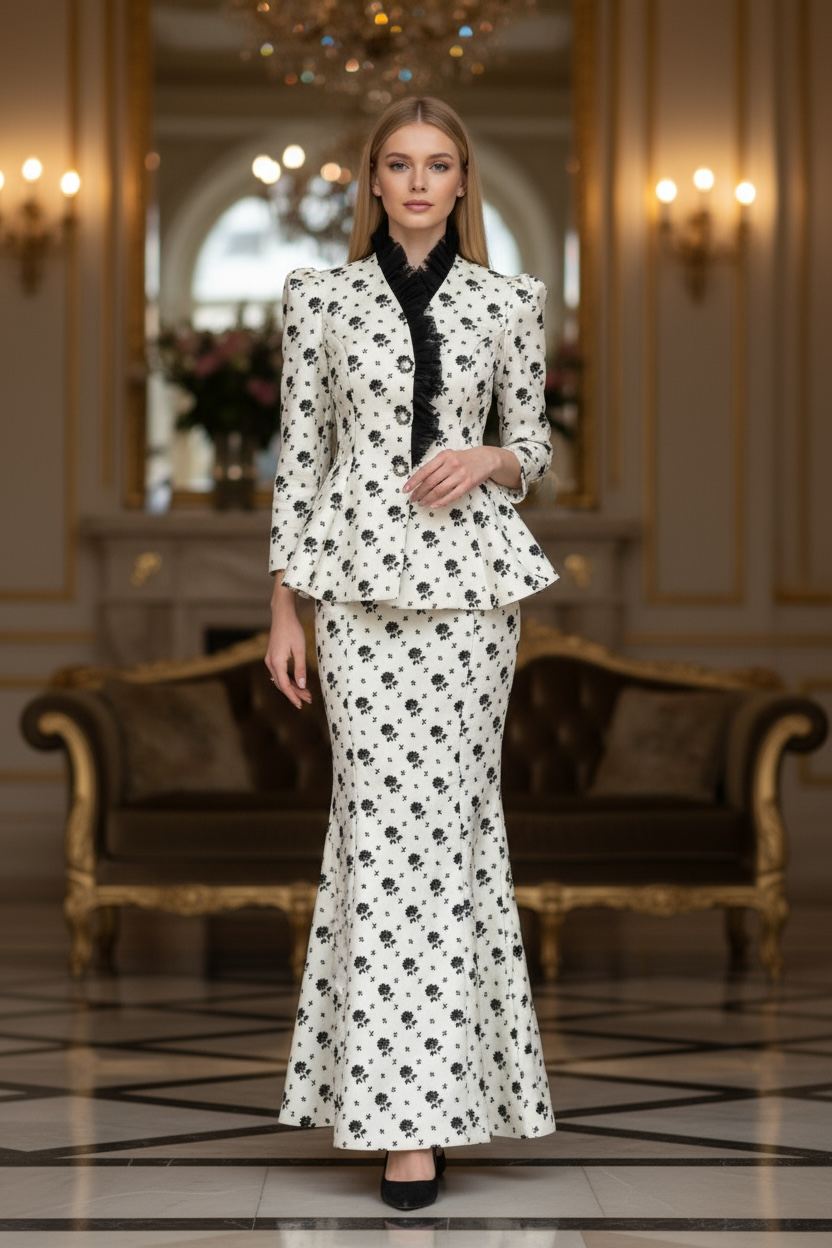 Two Peace Top and Long Peplum Skirt Set