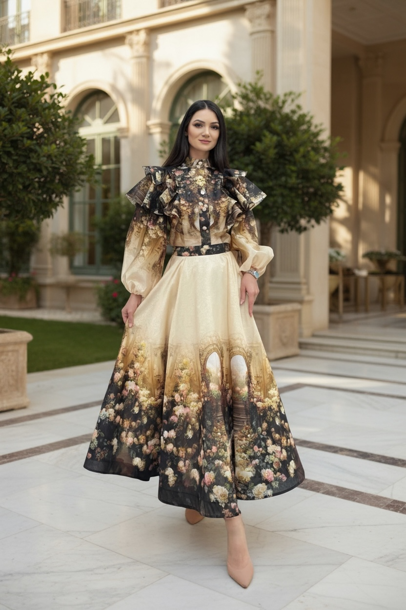 Behcetti Italia Two Piece Top and Long Skirt Set