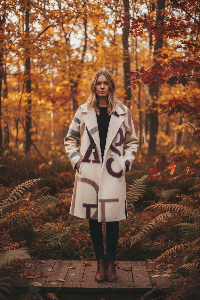 Modern Coat with Oversized Letter Print Made In Italy
