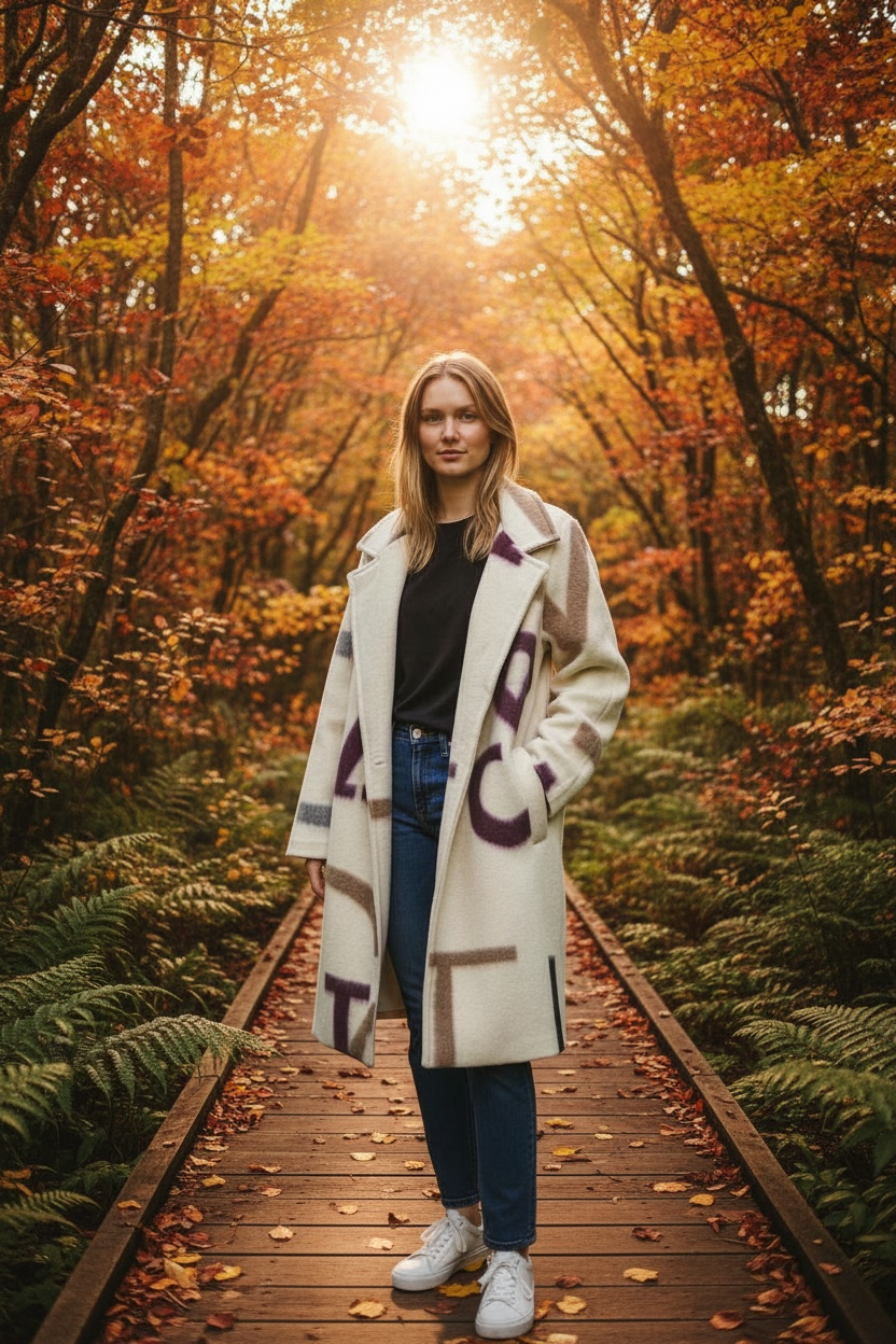 Modern Coat with Oversized Letter Print Made In Italy