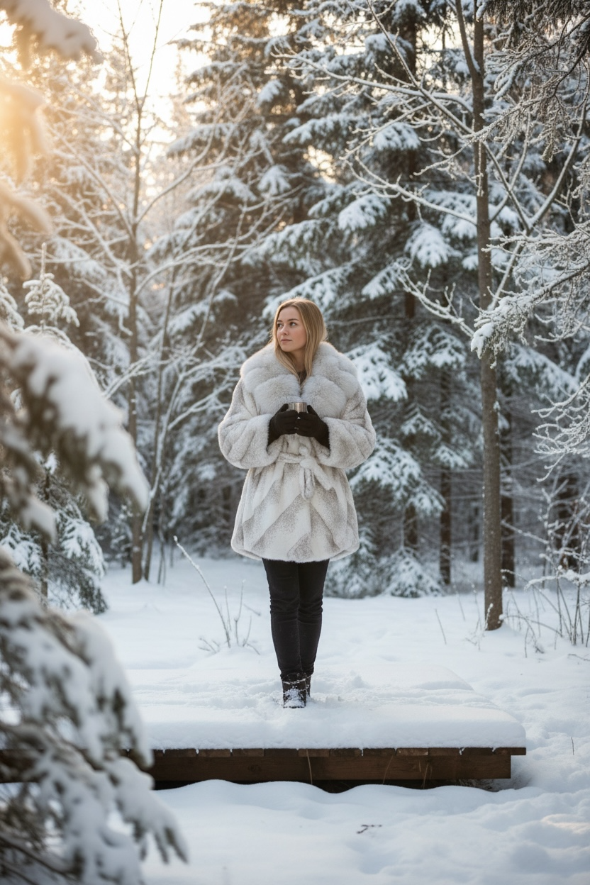 Plush Natural Fox Fur Coat Poncho with Oversized Collar – Elegant Winter Outerwear Made in Turkey